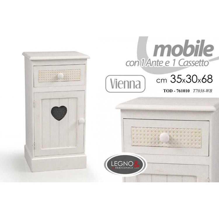 Mobile da ingresso anticato shabby bianco con cuore cm 35x 30 x 68 h