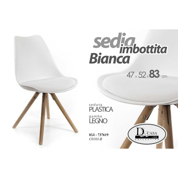 Sedia in plastica e legno bianca casa ufficio  cm 47 x 52 x 83 h