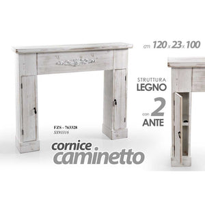 Cornice camino shabby anticato bianco legno cm 120 x 23 x 100 h