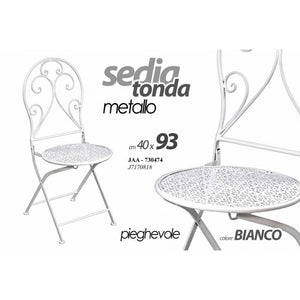 Sedia in ferro da giardino pieghevole tonda bianca cm 40 x  93 h