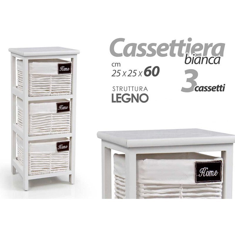 Cassettiera in legno da bagno bianca cm 25 x 25 x 60 h 3 cassetti