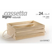 Cassetta in legno decoupage naturale con manici pub ristorante cm 24 x 16 x 8.5 h