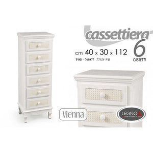 Cassettiera sei cassetti bianca vienna settimino cm 112 h