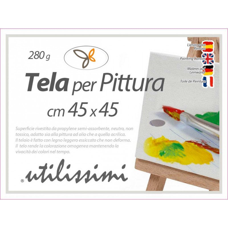 Tela per pittura con telaio quadro cm 45  x 45 gr 280