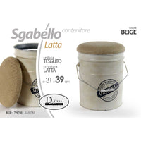 Sgabello in latta vintage con seduta in tessuto cm 31 x 35 x 39 h