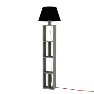 Lampada da terra in legno con libreria e paralume nero  45x45x163,5 cm