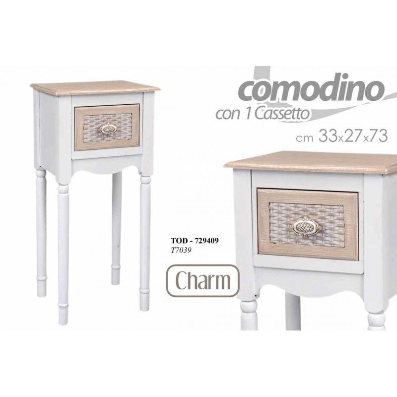 Comodino charm camera  shabby con cassetto  cm 33 x 27 x 73 h