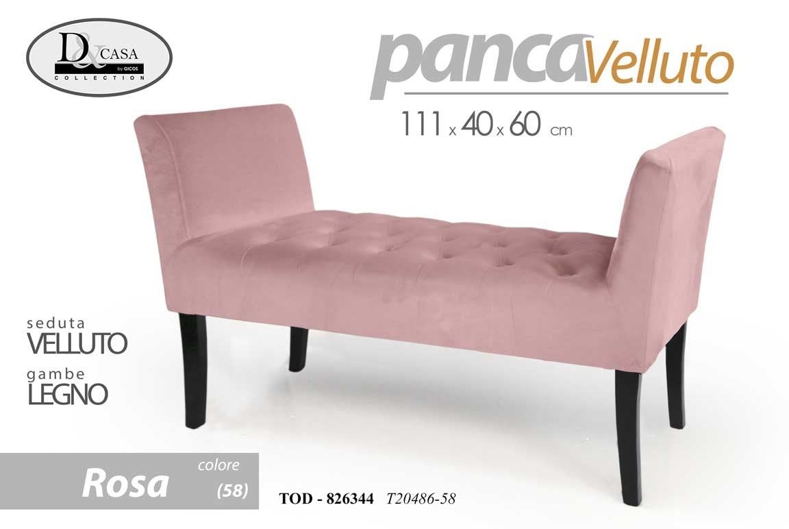 Panca in velluto rosa gambe in legno retro