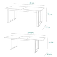 Tavolo allungabile in legno con gambe in ferro bianche, 180/240x91 cm