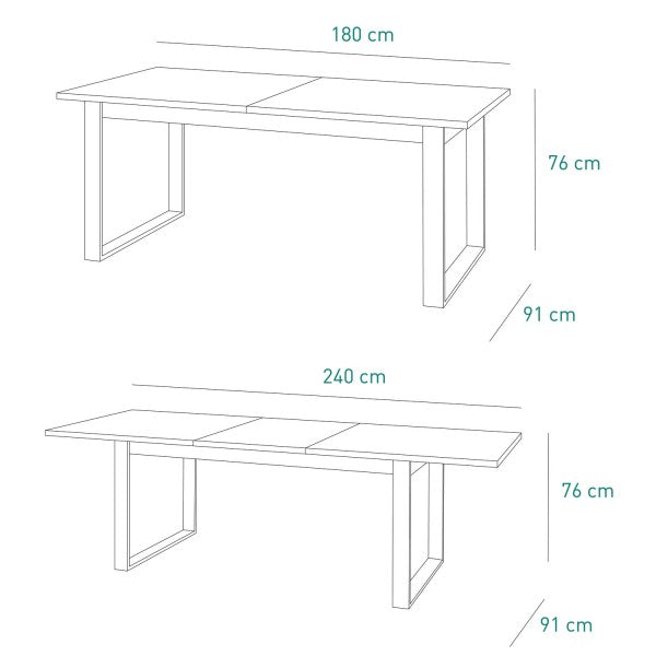 Tavolo allungabile in legno con gambe in ferro bianche, 180/240x91 cm