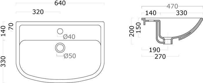 Lavabo semincasso 64x47 cm