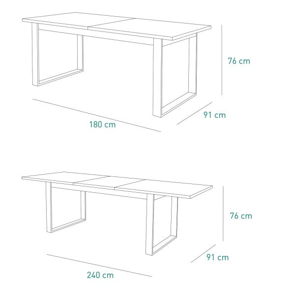 Tavolo allungabile in legno con gambe in ferro nere, 180/240 cm Rovere