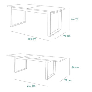 Tavolo allungabile in legno con gambe in ferro nere, 180/240 cm Rovere