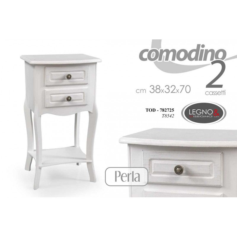 Comodino con ripiano e due cassetti bianco cm 38 x 31 x 70 h