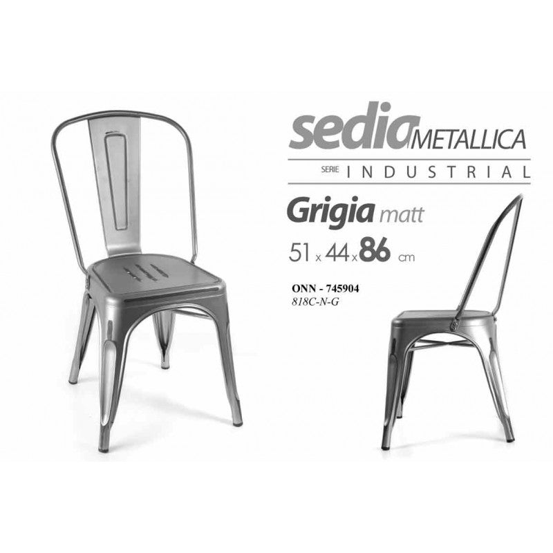 Sedia industrial grigio in metallo stile urban cm 51 x 44 x 86 h