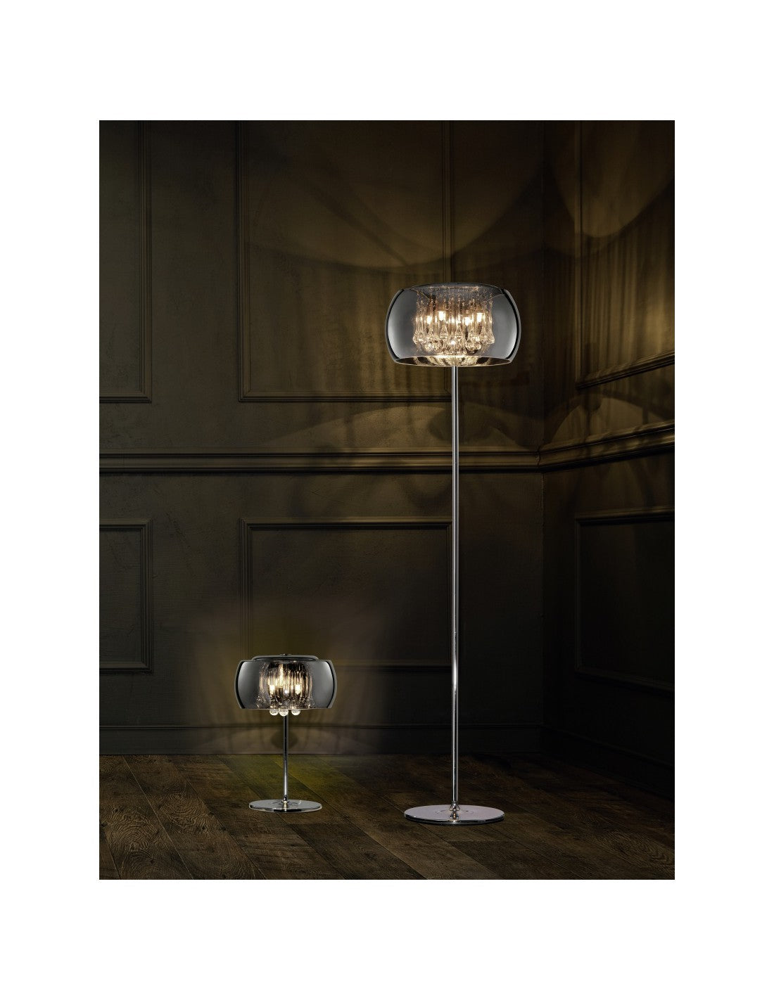 Lampada da Tavolo Vapore Vetro Cromo E Pendenti Ø28 cm Trio Lighting