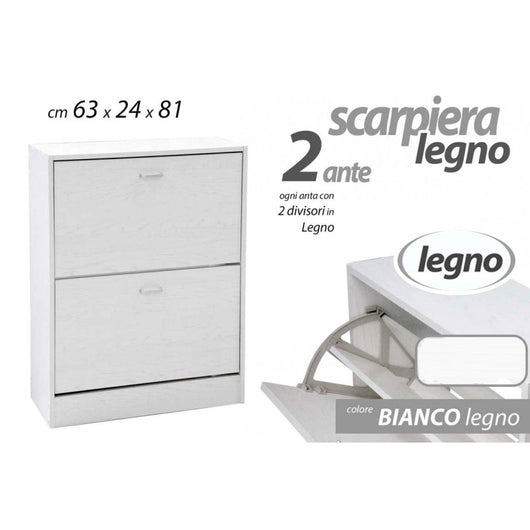 Scarpiera bianca doppia ribalta 2 ante cm 63 x 24 x 81 h portascarpe