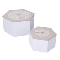 Wooden box 1-2 white mandala hexagon 19,5x19,5h10,5 cm