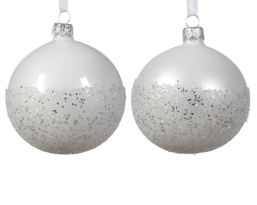 Pallina di Natale Vetro smaltato opaco a pallina con fondo a due colori assortiti colore bianco invernale ø 8cm