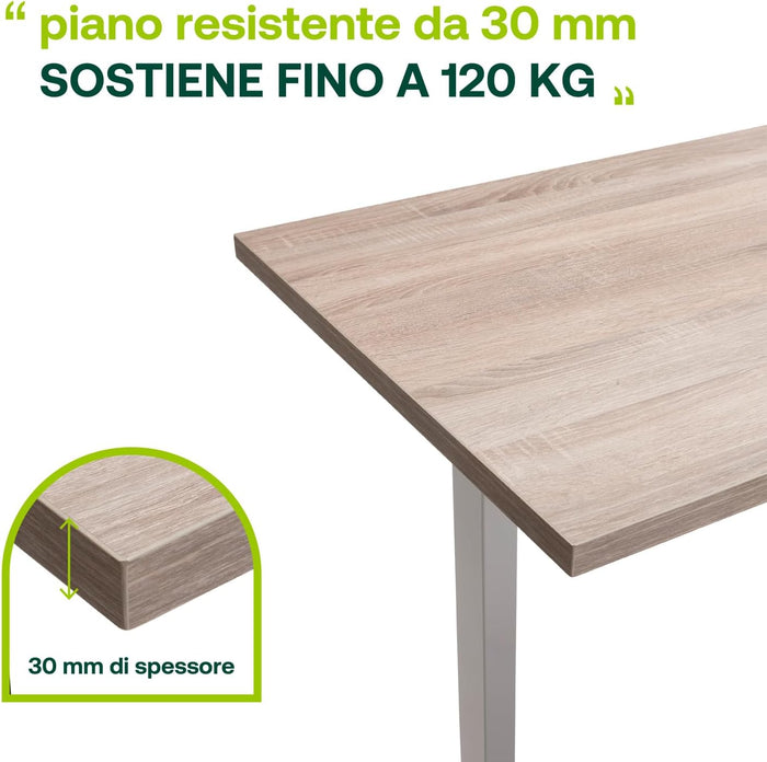 Scrivania Regolabile in Altezza Standing Desk Con 4 Altezze (150x69 cm) Colore Rovere Sonoma e Bianco