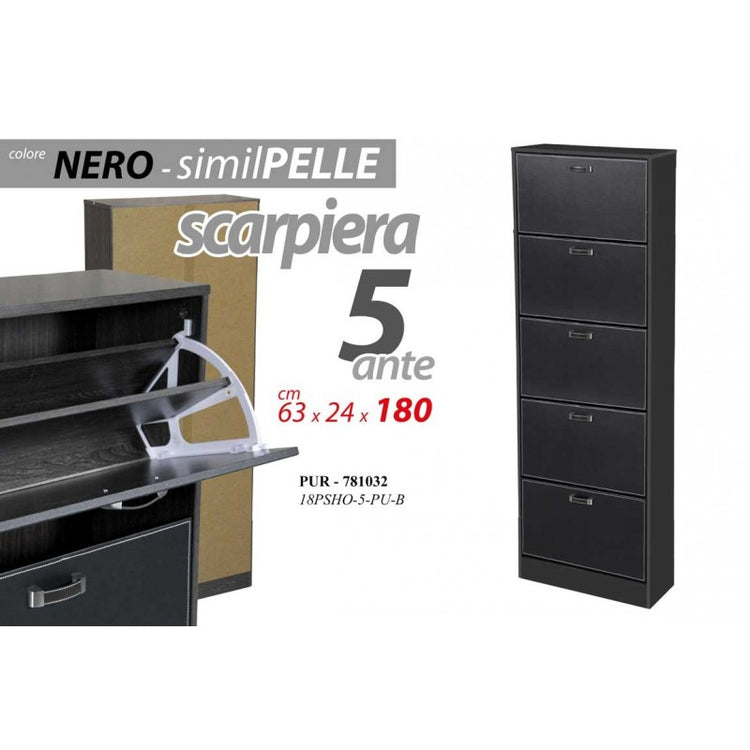 Scarpiera 5 ribalte slim ecopelle nero design cm 180