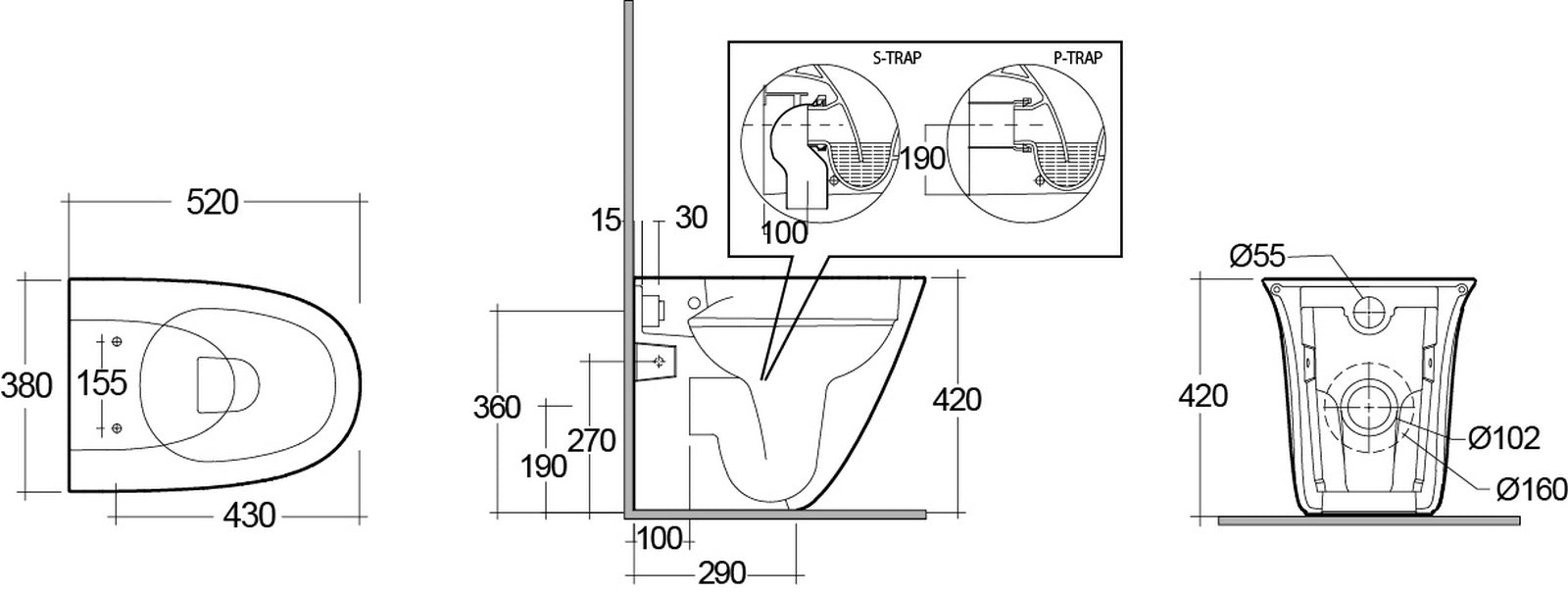 Vaso Filo Muro Sensation Rimless Cm. 52