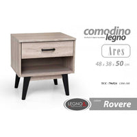 Comodino camera rovere piedini neri  alti  Un cassetto e vano  cm 48 x 38 x 50 h