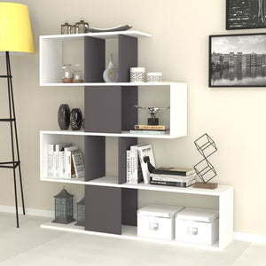 Libreria scaffale 4 livelli 9 scomparti bianco grigio 145x29xh.145 cm EFFEZ