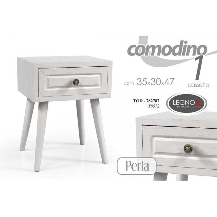 Comodino bianco anticato con cassetto cm 35 x 30 x 47 h