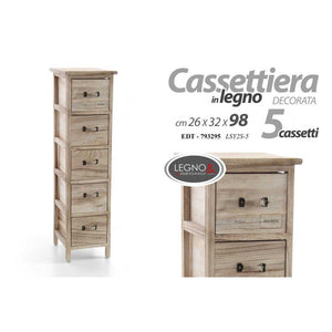 Cassettiera in legno decoro Home  stretta  5 cassetti  cm 26 x 32 x 98 h