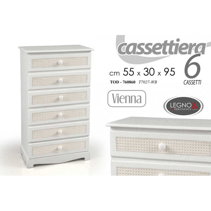 Cassettiera 6 posti bianco  shabby Vienna cm 95 h