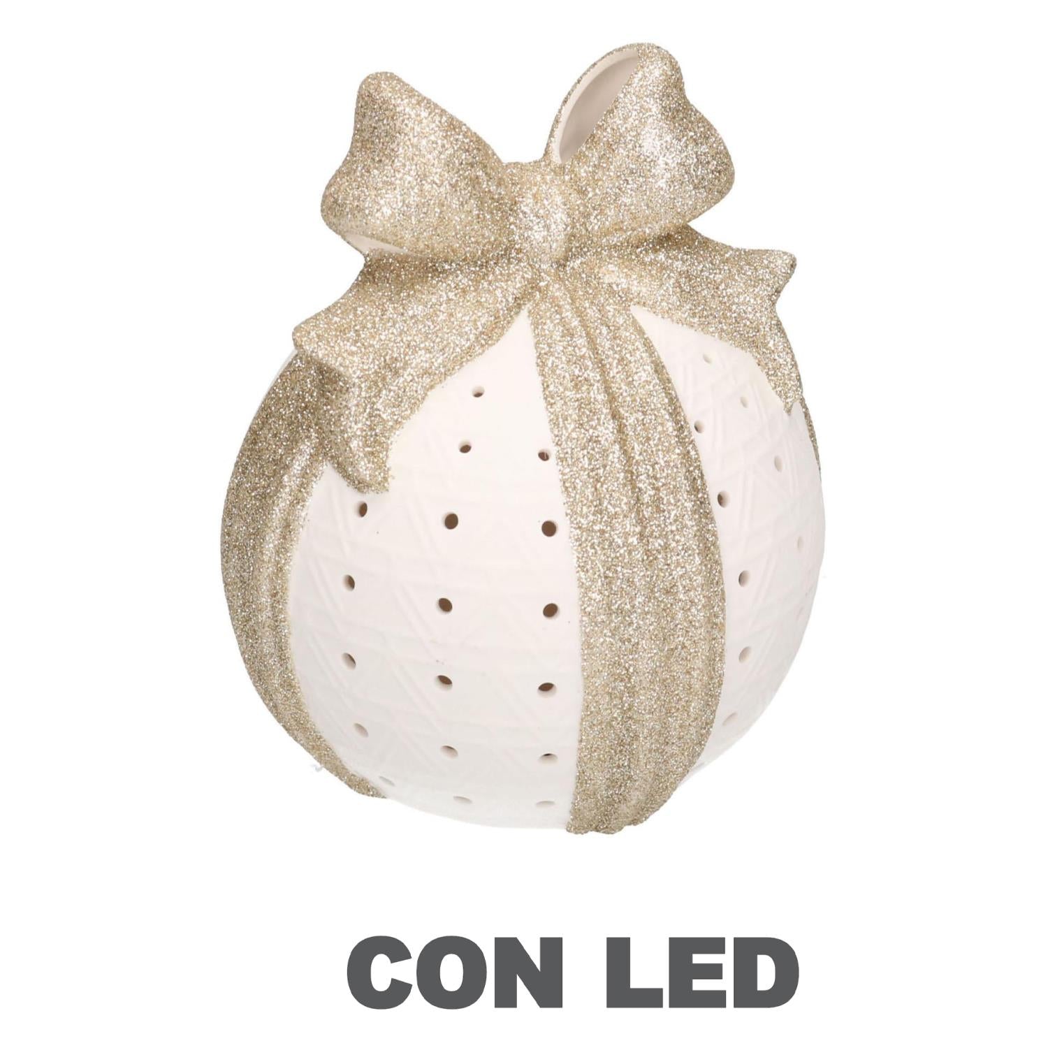 Pacco regalo bianco oro con led tondo cmø13,5h16