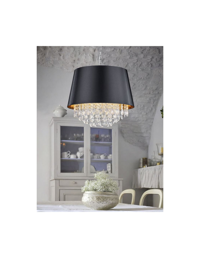 Sospensione 3 Luci Loreley Nero Oro e Pendagli Decorativi Trio Lighting