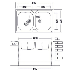 Lavello da cucina due vasche in acciaio inox da appoggio 50x80 cm EFFEZ