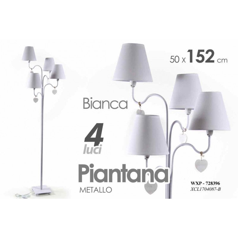 Lampada moderna piantana 4 luci bianca cm 152 stile shabby