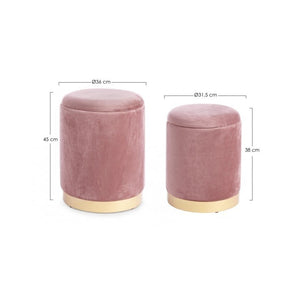 Set da 2 Pouf in velluto con contenitore Rosa Antico POLINA