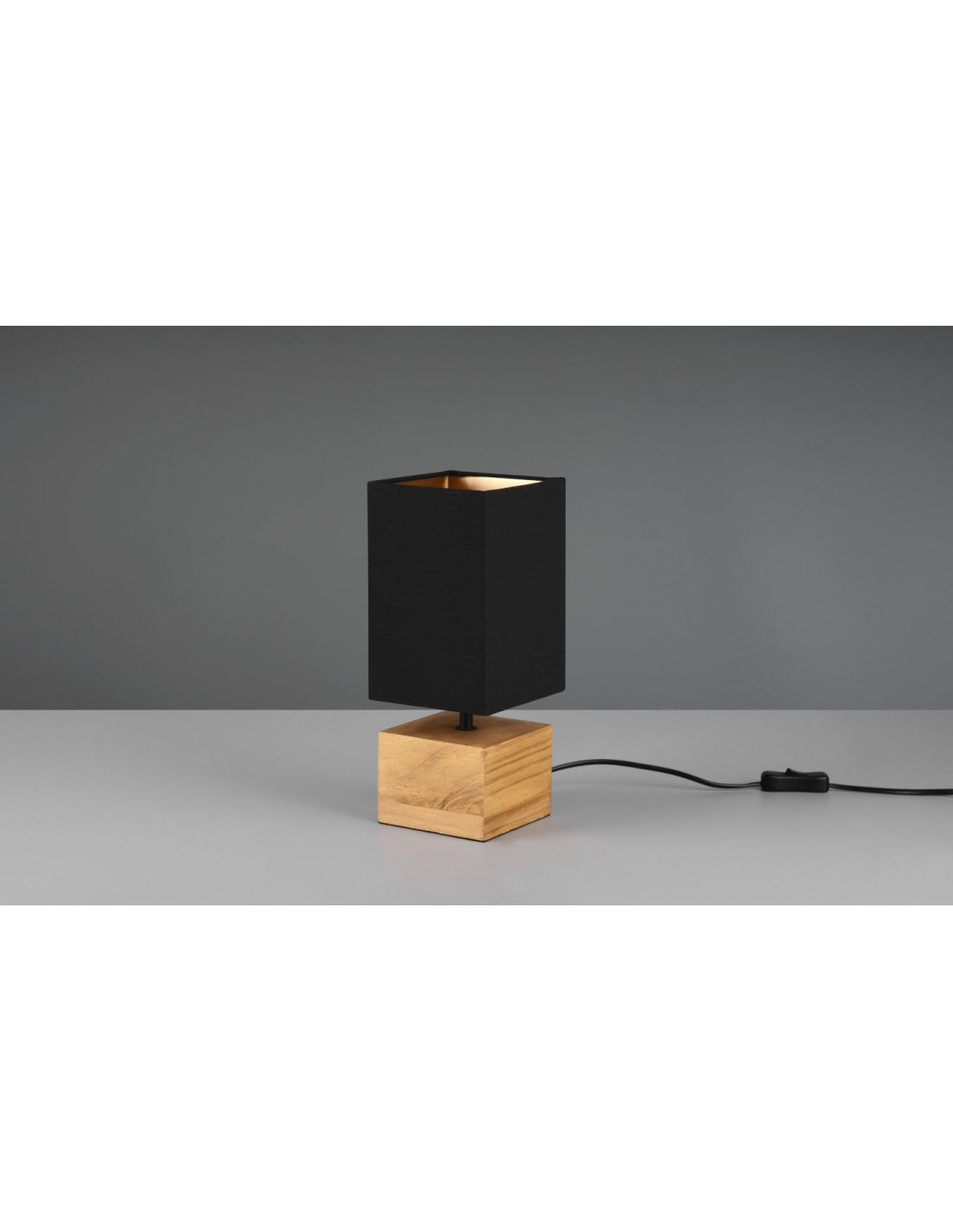 Lumetto Quadrato Woody Base Legno Paralume Tessuto Nero Trio Lighting