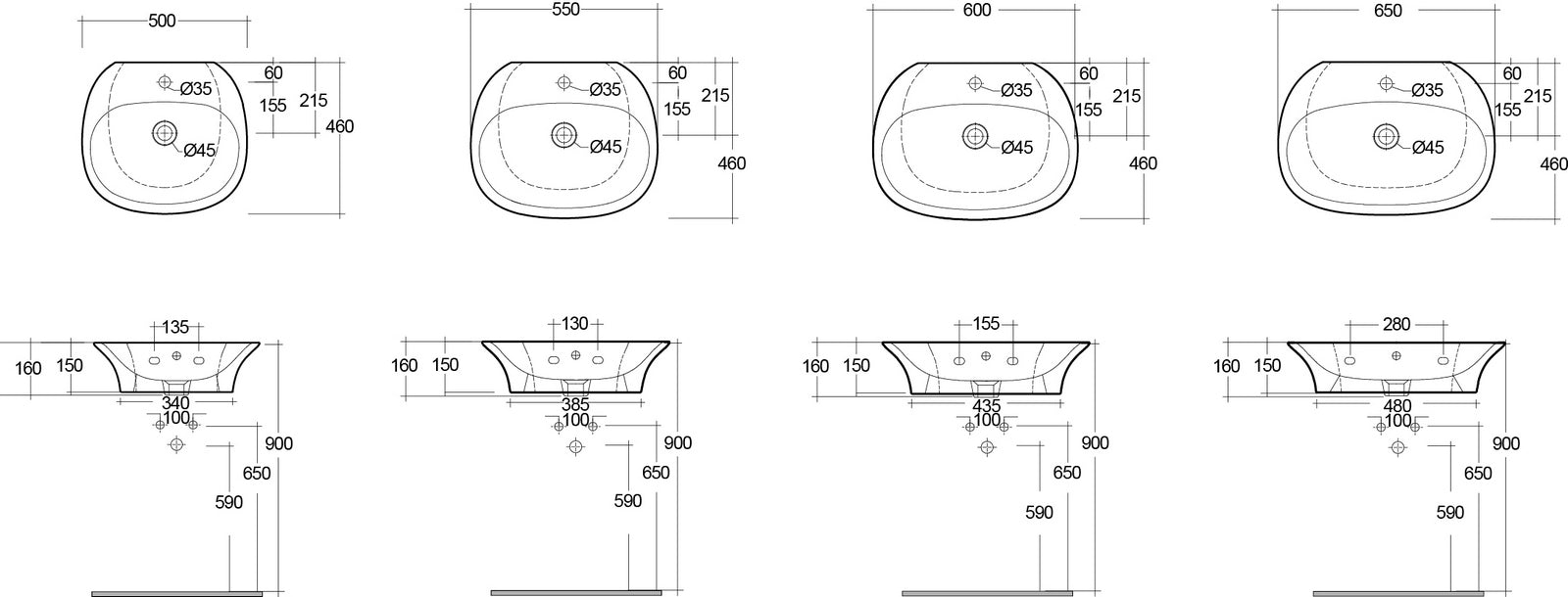 Lavabo monoforo 60 cm