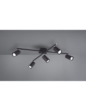 Lampada Soffitto 5 Faretti Spot Orientabili Marley Nero Trio Lighting