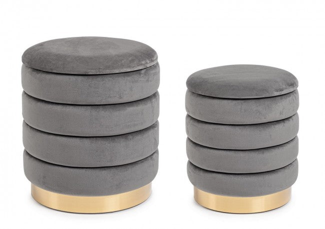 Set2 Pouf Contenitore Darina Grigio in velluto