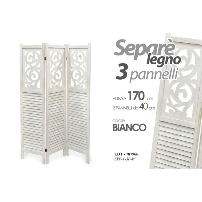 Separe in legno bianco paravento decorato cm 120 x 170