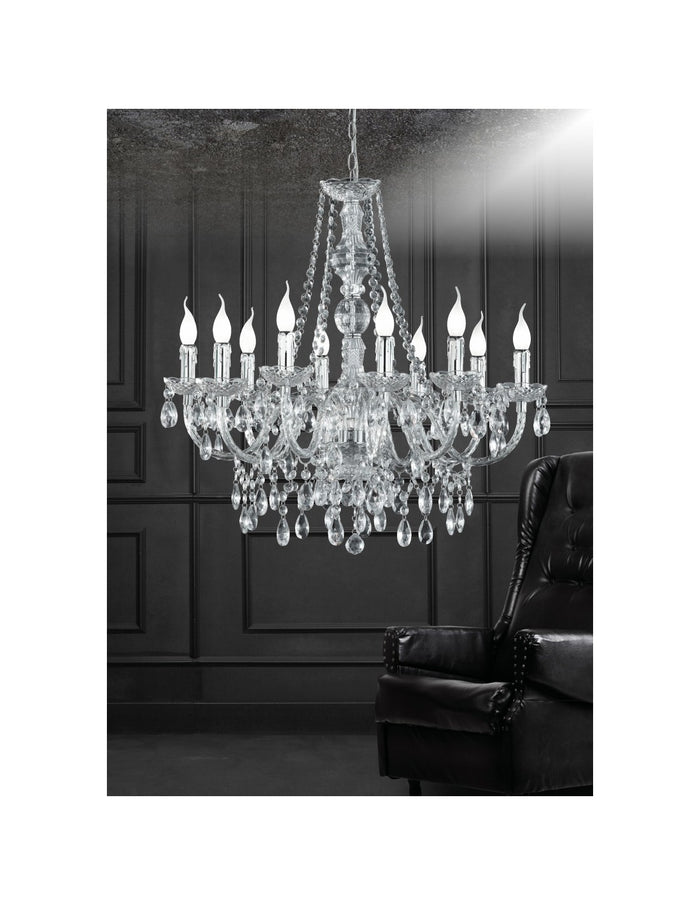 Lampadario Classico 10 Luci Lüster Cromo Pendenti Decorativi Trio Lighting