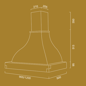 Cappa aspirante LALLA in acciaio inox bianca e cornice in legno colore tabacco  cm 90