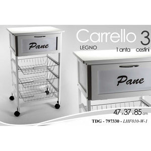 Carrello con ruote  in legno per cucina con casetto cm 47 x 37 x 85 h