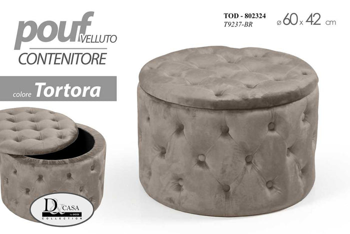 Pouf retro contenitore tortora apribile cm 60 x 42 h