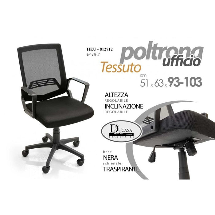 Poltrona da ufficio nera cm 51 x 63 x 93 h regolabile