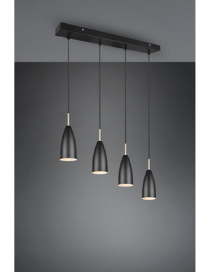 Sospensione Lineare Isola Farin 4 Luci Nero E Ottone Trio Lighting