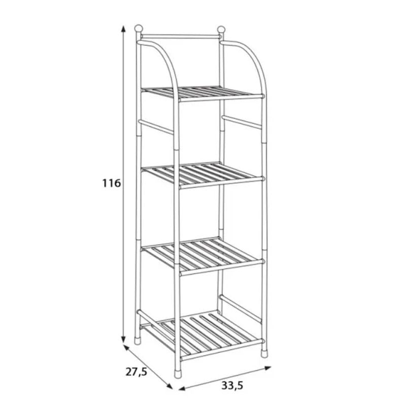 Scaffale da bagno a 4 ripiani con accessorio in metallo di colore nero, altezza 116 cm.