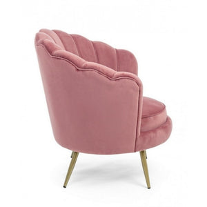 Poltrona retro in velluto rosa pavone cm 80 x 76 x 84 h