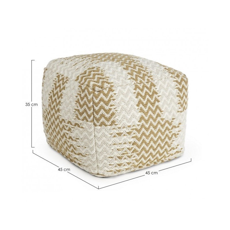 Pouf Timbuctu Bianco-Beige 45x45 cm in tessuto